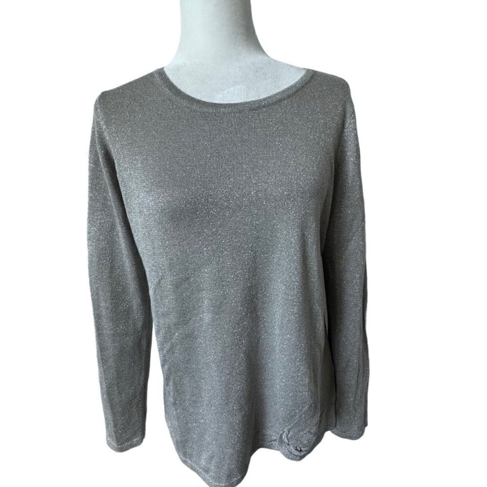 Belle Kim Gavel Silver Metallic Pullover Top Dressy Shirt SZ XS NWT